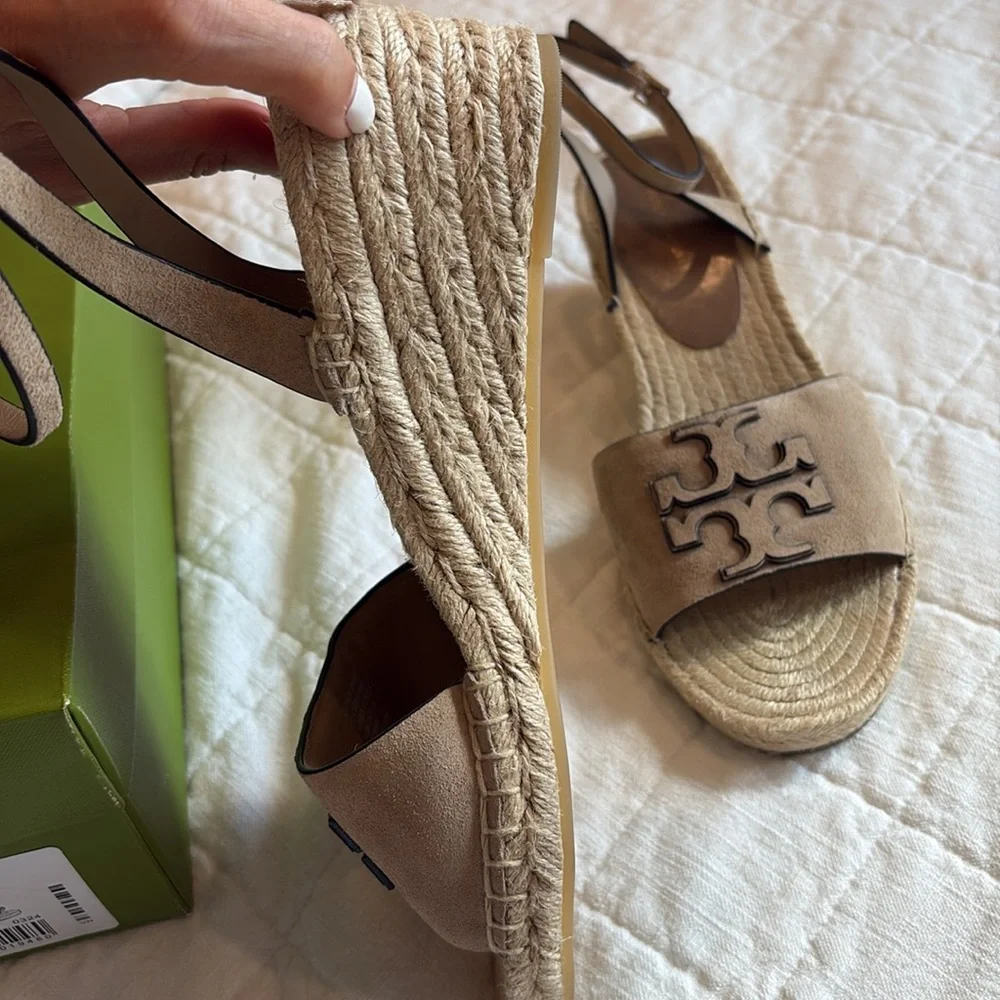 Tory Burch Ines Wedge Espadrille Suede in Taupe